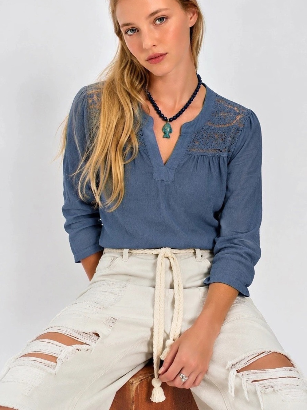 446. Suzzane’s R1383 Geometric Tunic in Blue Size Medium